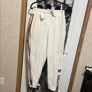 adidas White Track Pants with Multicolor Stripes